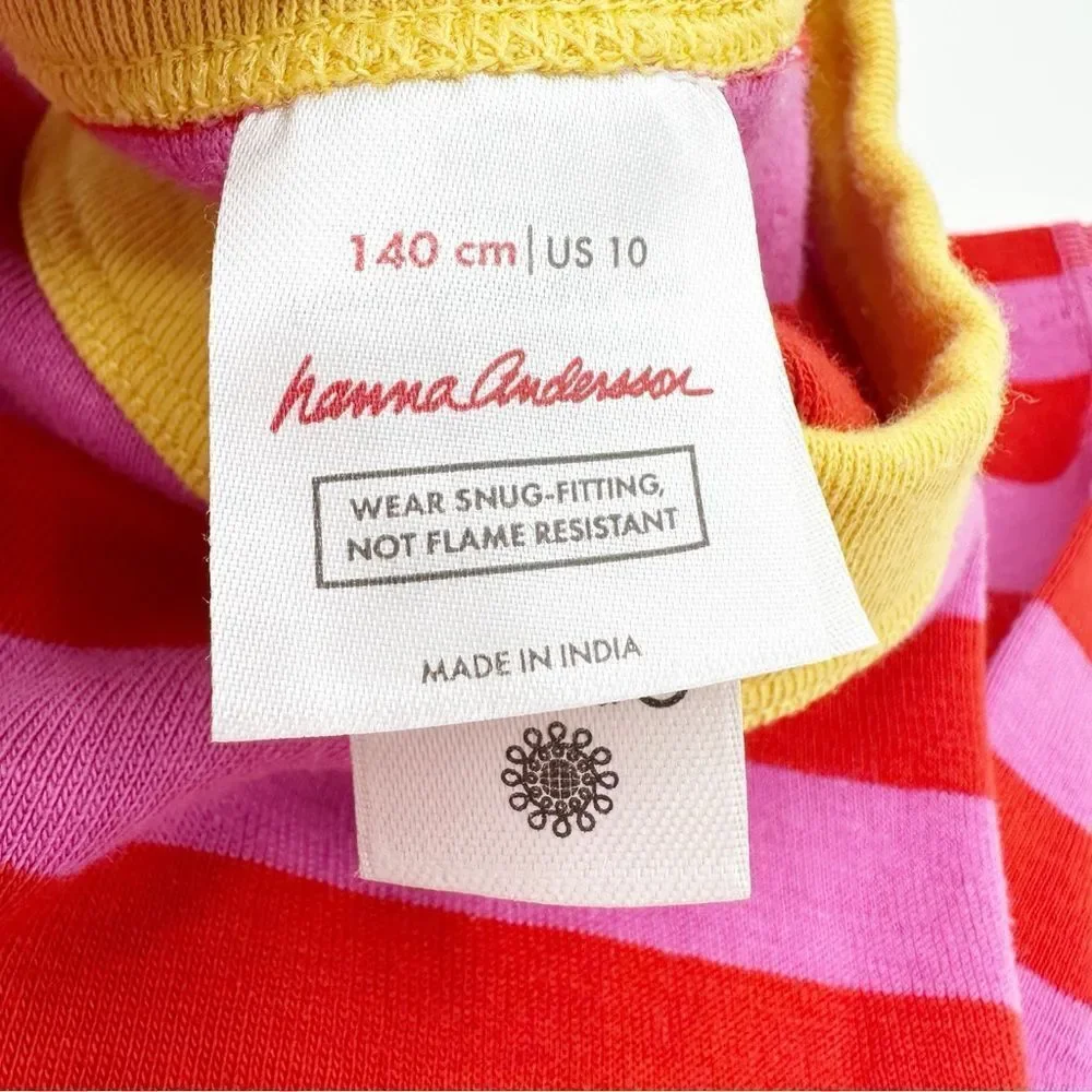 Hanna Andersson Striped Long John Pajama‎ Set in  Pink/Red Organic Cotton Sz 10